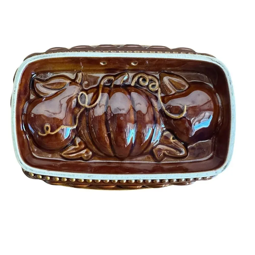 Williams Sonoma Autumn Harvest Glazed Brown Ceramic Loaf Pan Jello Mold Retired